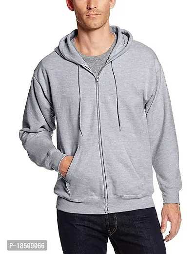 Men's Regular Fit Fleece Winter Wear Two Side Pocket Hooded Neck Sweatshirt (Grey)