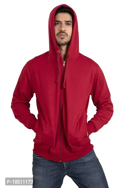 Men's Regular Fit Winter Wear Fleece Two Side Pocket Hooded Neck Zipper Sweater (Maroon)