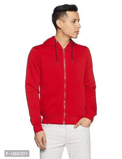 Regular Fit Full Sleeve Fleece Two Side Pocket Winter wear Hooded Neck Zipper Sweatshirt For Men's (Red)