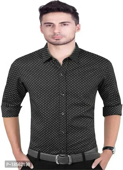Men's Regular Fit Full Sleeve Cutway Collar Summer Wear Cotton Dot Black Shirt-thumb0