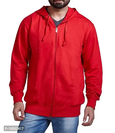 Men's Regular Fit Full Sleeve Fleece Winter wear Two Side Pocket Hooded Neck Sweatshirt (Red)