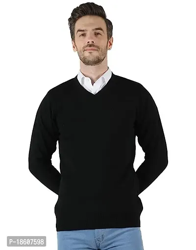 Men`s Regular Fit full sleeve V-neck Winter Wear Woolen Sweater (Black)-thumb0