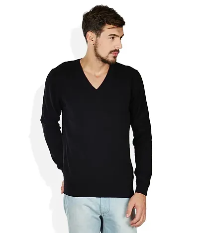 ZAKOD Plain Black Full Winter wear Sweater for Winters (Black, Medium)
