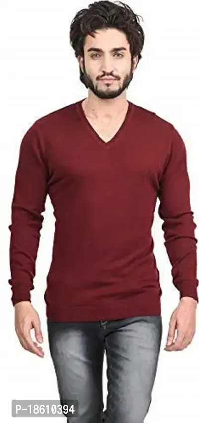 Men`s Regular Fit V-Neck Woolen Winter Wear Long Sleeve Sweater(Maaron)-thumb0