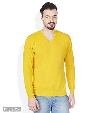 Men`s Regular Fit V-Neck Long Sleeve Winter Wear Wool Comfortable Sweater(Yellow)-thumb0