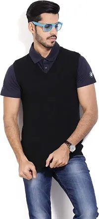 ZAKOD Latest Fashion Half Sleeve Sweater for Men for Regular Wear,Available Sizes M=38,L=40,XL=42 (Small, Black)