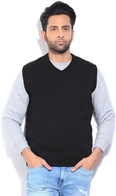 ZAKOD Mens Regular Fit Sleeveless Plain V Neck Sweater for Men,100% Wool Sweater, Daily Use Winter wear Sweater for Boys/Men