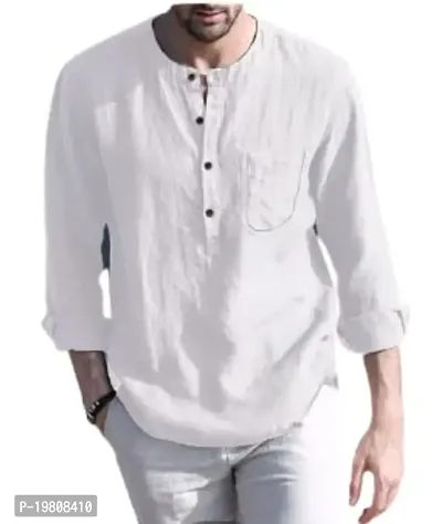 Men's Regular Fit Full Sleeve Comfortable Cotton Mandarin Collar Summer wear Kurta Shirt(White)-thumb0