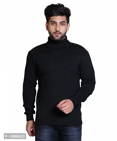 Men's Regular Fit Full Sleeve Winter Wear Black High Neck Sweater-thumb0