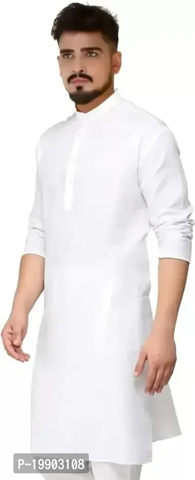 Men's Regular Fit Cotton Mandarin Collar Full Sleeves Ethnic Knee Long Length Kurta for Festival, Wedding, Party Available Size:-M,L,XL-thumb3