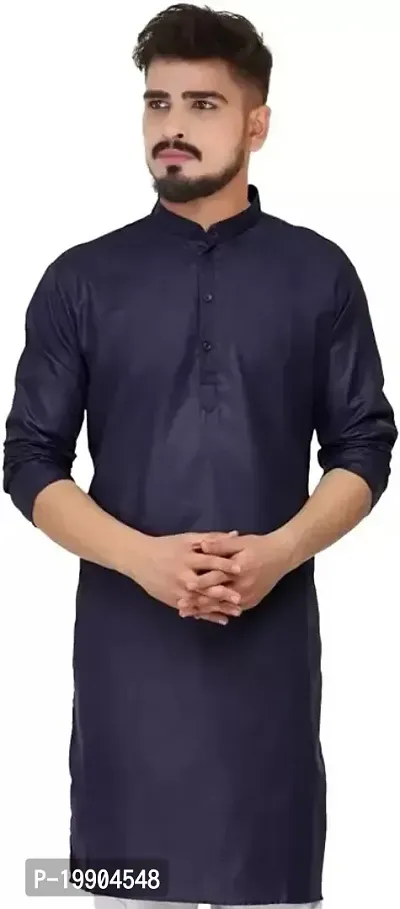 Men's Regular Fit Cotton Mandarin Collar Full Sleeves Ethnic Knee Long Length Kurta for Festival, Wedding, Party Available Size:-M,L,XL-thumb0