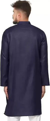Men's Regular Fit Cotton Mandarin Collar Full Sleeves Ethnic Knee Long Length Kurta for Festival, Wedding, Party Available Size:-M,L,XL-thumb1