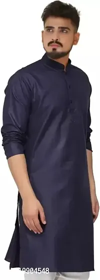Men's Regular Fit Cotton Mandarin Collar Full Sleeves Ethnic Knee Long Length Kurta for Festival, Wedding, Party Available Size:-M,L,XL-thumb3