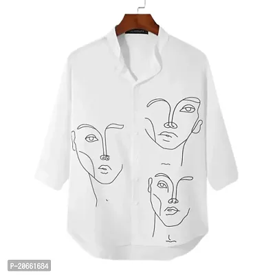 Men's Regular Fit Full Sleeve Summer Wear Cotton Face Print White Shirt