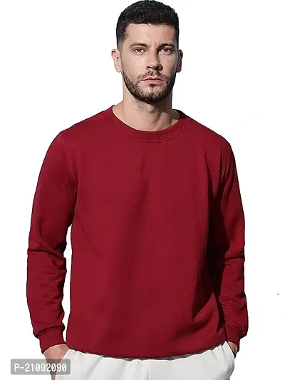 Men's Regular Fit Full Sleeve Winter wear Fleece Round Neck Maroon Sweateshirt-thumb0