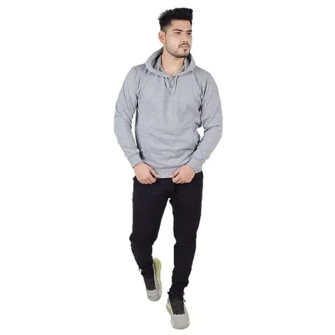 Men's Regular Fit Full Sleeve Winter Wear Fleece Hoodie (Light Grey)