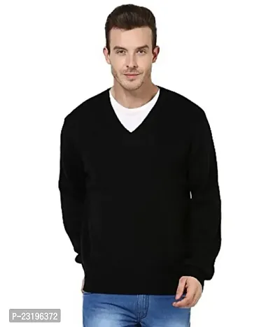Mens Regular Fit Full Sleeve Plain V-Neck Sweater-thumb0