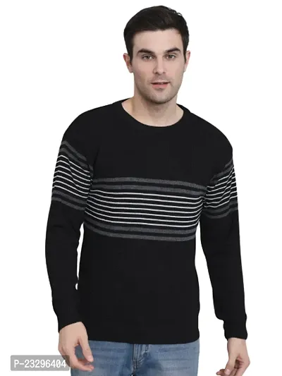 Men's Wool Winter Wear Round Neck Sweater (Black)