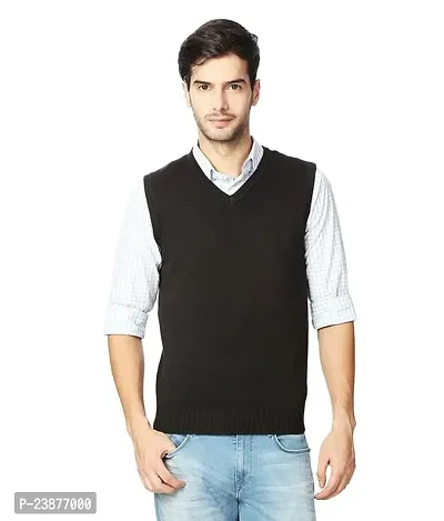 Men's Regular Fit Half Plain Black V-Neck Sweater-thumb0