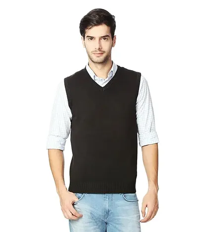 ZAKOD Plain Black Sleeveless Sweater for Winters