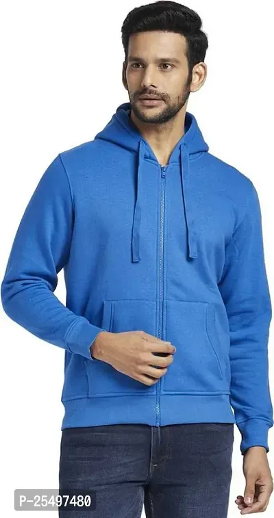 Men's Regular Fit Full Sleeve Winter wear Zipper Sweatshirt (Blue)