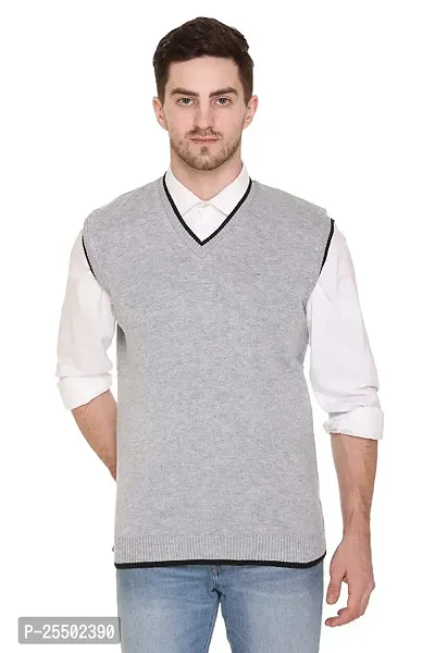 Men's Regular Fit Half Sleeve Desinger Light Grey Sweater-thumb0
