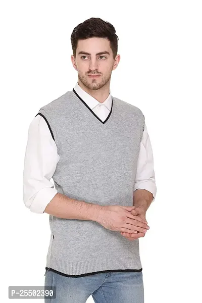 Men's Regular Fit Half Sleeve Desinger Light Grey Sweater-thumb3