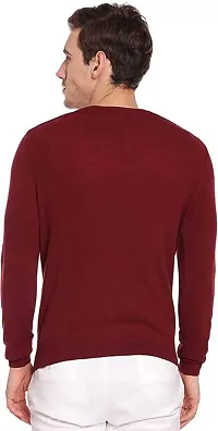 Men's Regular Fit Full Sleeve V-Neck Winter Wear Plain Sweater(Maroon)-thumb1