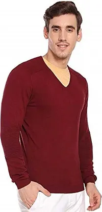 Men's Regular Fit Full Sleeve V-Neck Winter Wear Plain Sweater(Maroon)-thumb2