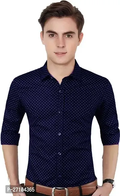 MensRegular Fit Full Sleeve Cotton Casual Wear Dot Printed Shirt-thumb0