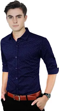 MensRegular Fit Full Sleeve Cotton Casual Wear Dot Printed Shirt-thumb1