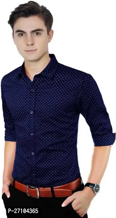 MensRegular Fit Full Sleeve Cotton Casual Wear Dot Printed Shirt-thumb2