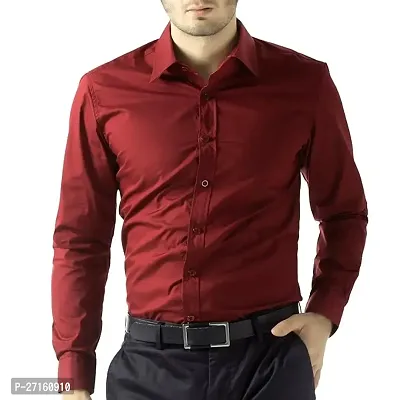 Men's Regular Fit Full Sleeve Cotton Summer Wear Plain Maroon Shirt.-thumb0