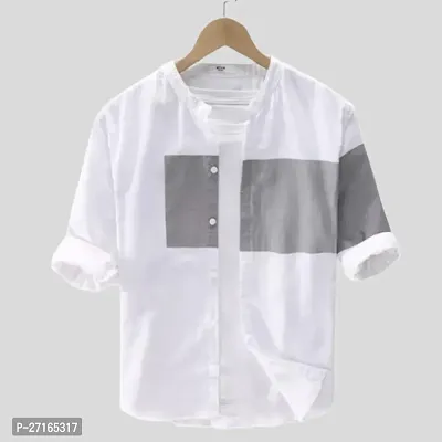 Men's Regular Fit Full Sleeve  Summer Wear Cotton Strip Shirt (White)-thumb0