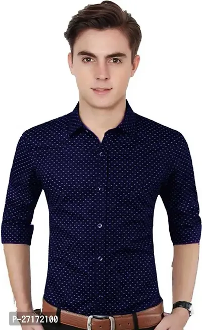 Men's Regular Fit Full Sleeve Cotton Summer Wear Polka Dot Shirt (Navy)