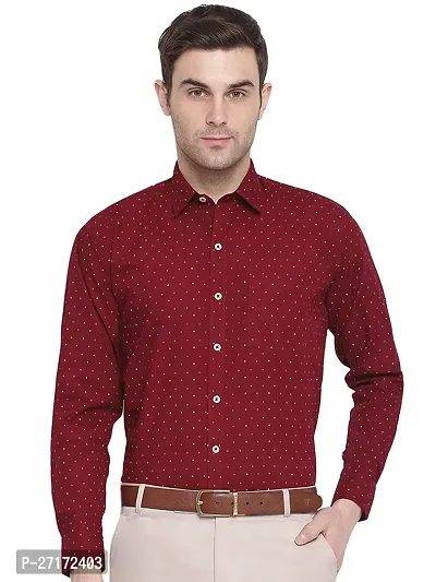 Men's Regular Fit Full Sleeve Cotton Summer Wear Polka Dot Shirt (Maroon)