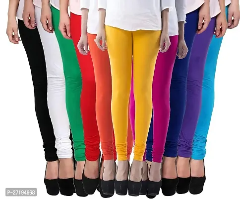 Classic Cotton Blend Solid Leggings for Women, Pack of 10