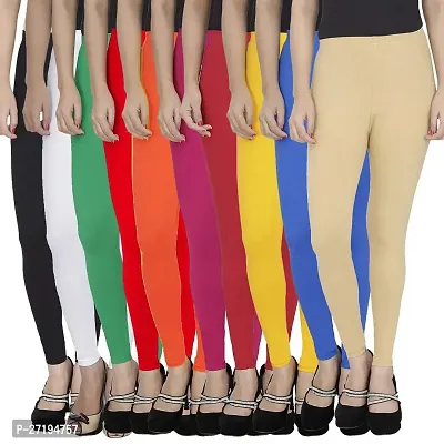 Classic Cotton Blend Solid Leggings for Women, Pack of 10