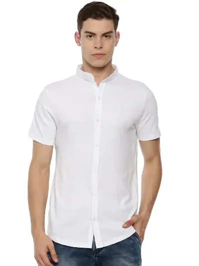 Mens Regular Fit Half Sleeve Summer Wear Ban Collared Shirt