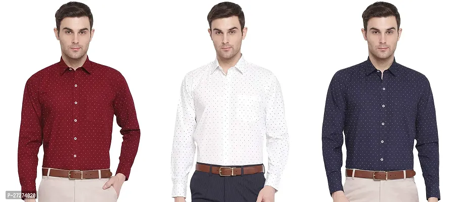 Men's Regular Fit Full Sleeve Cotton Summer Wear Dot Print Shirt - Pack of 3-thumb0