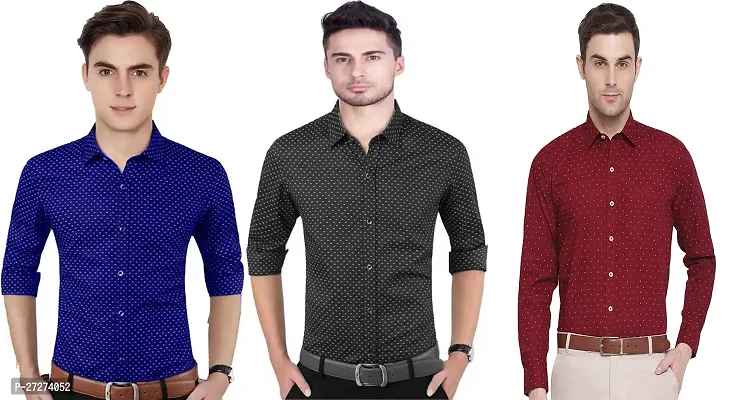 Men's Regular Fit Full Sleeve Cotton Summer Wear Dot Print Shirt - Pack of 3