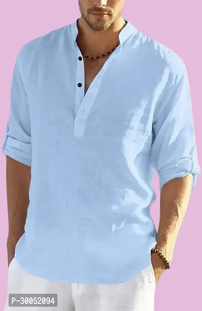 Men's Regular Fit Full Sleeve Cotton Summer Wear Sky Blue Kurta