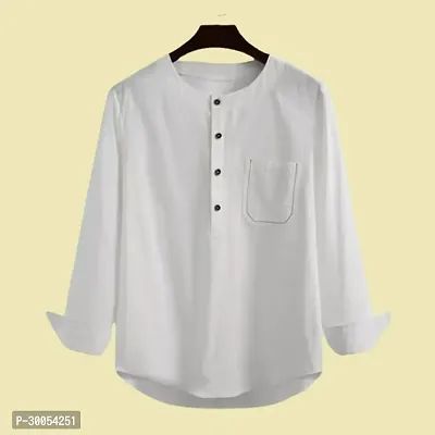 Men's Regular Fit Full Sleeve Cotton Summer Wear White Kurta-thumb0