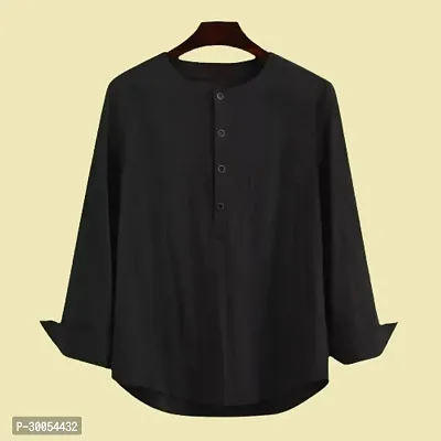 Men's Regular Fit Full Sleeve Cotton Summer Wear Black Kurta-thumb0