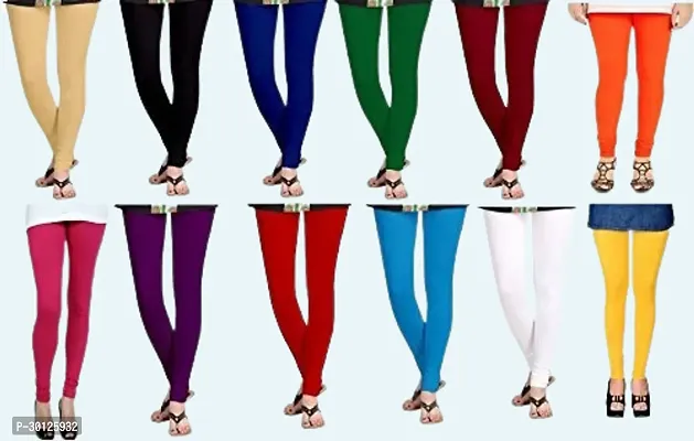 Women's Regular Fit Full Length For Free Size Cotton Multicolour Leggings Combo 12-thumb0