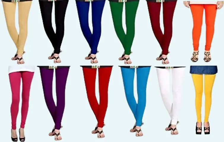 Women's Regular Fit Full Length For Free Size Leggings Combo 12