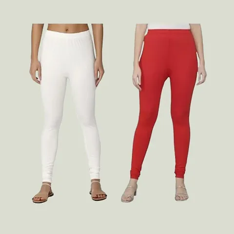 Stylish Cotton Blend Solid Leggings For Women Pack Of 2