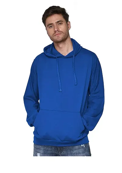 Men's Regular Fit Full Sleeve Fabric Fleece Hooded Neck Winter Wear Hoodie (Blue)