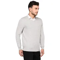 Men's Regular Fit Full Sleeve Winter Wear V-neck Woolen Sweater (Grey)-thumb2