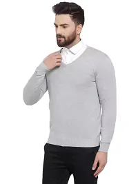 Men's Regular Fit Full Sleeve Winter Wear V-neck Woolen Sweater (Grey)-thumb2